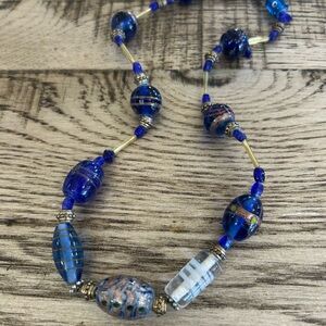 Elegant Blue Beaded Necklace 19”